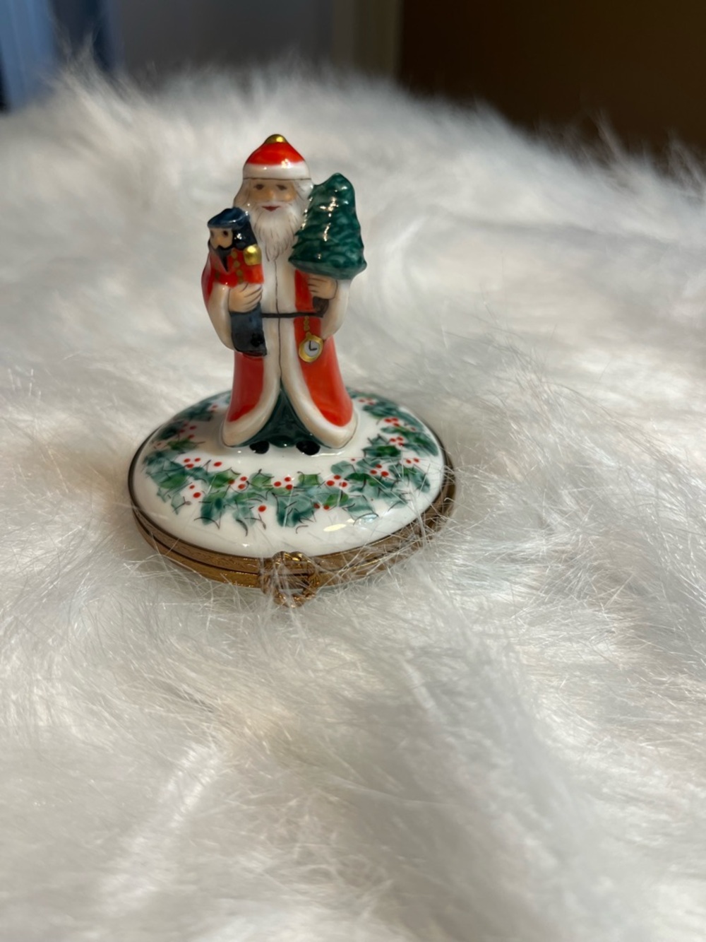 Limoges Old World Santa with Nutcracker  and Christmas Tree Trinket Box
